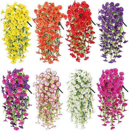 6-Pack Outdoor Faux Plants, 69-Flowered Large Morning Glory, Uv-Resistant Artificial Morning Glory,Perfect for Outdoor Decoration in All Seasons Such as Porches and Gardens (Purple)