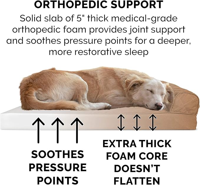 Furhaven Orthopedic Dog Bed for Large Dogs w/ Removable Bolsters & Washable Cover, For Dogs Up to 125 lbs - Quilted Sofa - Toasted Brown, Jumbo Plus/XXL-Mewly Pet