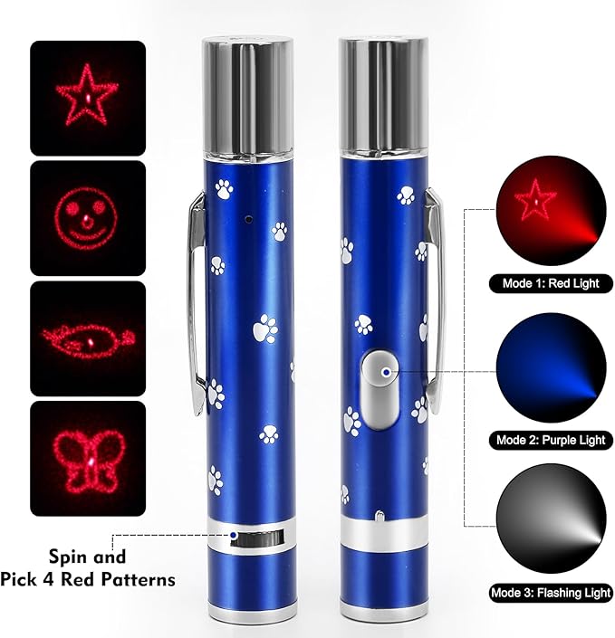 EAWONGEE Rechargeable Cat Toys - Indoor/Outdoor Cats Chase Light Toy for Kitty & Dog with 3 Light Modes, 5 Patterns, Blue-Mewly Pet