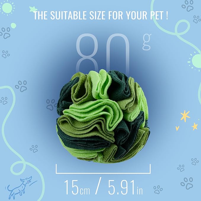 Pet Snuffle Ball, Puzzle Sniffing Interactive Dog Ball for Blind Dogs Training Stress Relief Dog Enrichment Toys Treat Machine Washable (15cm, Gradient Green)-Mewly Pet