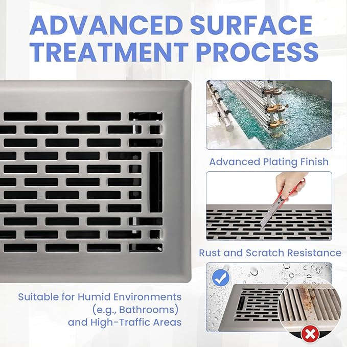 4x10 Inches Heavy Duty Walkable Floor Register - Easy Adjust Air Supply Lever Decorative Floor Vent Covers - Boston Design Vent Covers for Home - Satin Nickel