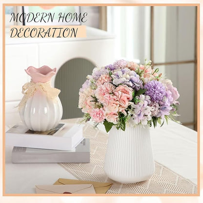 Tigeen Artificial Flowers Artificial Peonies Silk Flowers Faux Peony Fake Peony Silk Hydrangea Bouquet for Wedding Table Centerpiece Floral Vase Decor(Purple,Pink,6 Bundles)