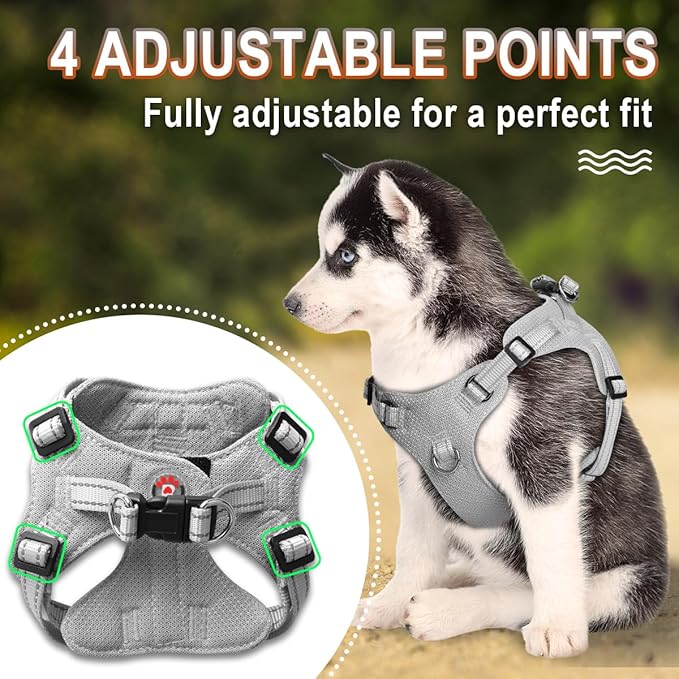 Dog Harness Step in Dog Vest Harness, Reflective Adjustable Puppy No Pull Harness Breathable Soft for Small and Medium Dogs Cats, Grey, XS-Mewly Pet