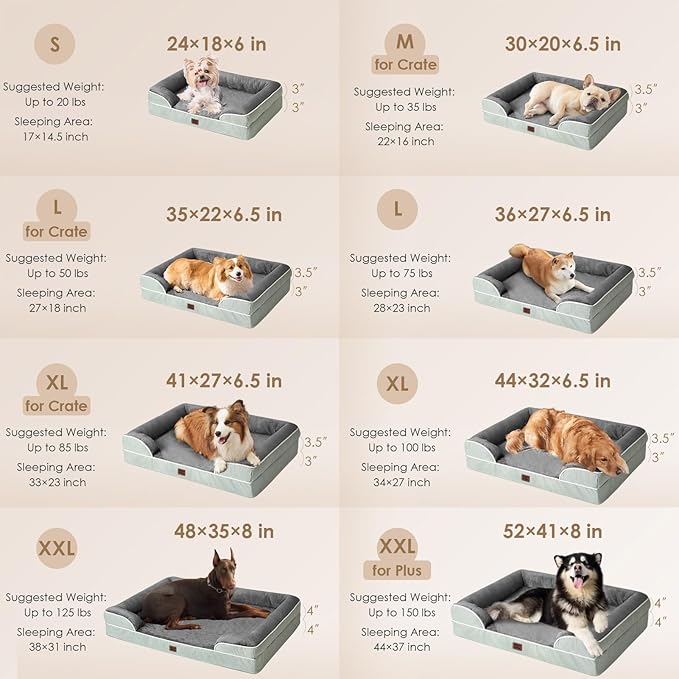 EHEYCIGA Orthopedic XL Dog Beds, Waterproof Memory Foam Dog Bed for Extra Large Dogs, Non-Slip Bottom and Egg-Crate Foam Big Pet Couch Bed with Washable Removable Cover, Greyish Green-Mewly Pet