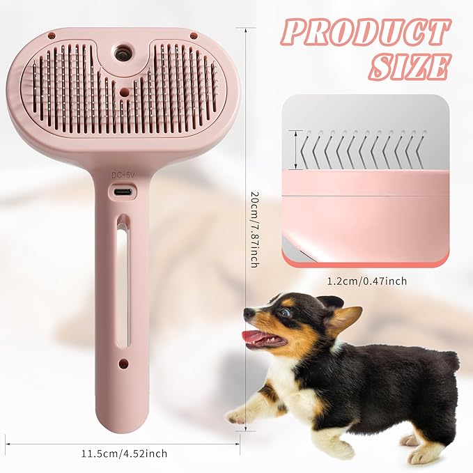 Self-Cleaning Spray Cat Brush for Shedding, Removes Static Flying Hair, and Works Wonders for Both Long and Short-Haired Pets 2 In 1 Cleaning Brush for Cats And Dogs Grooming (pink)-Mewly Pet