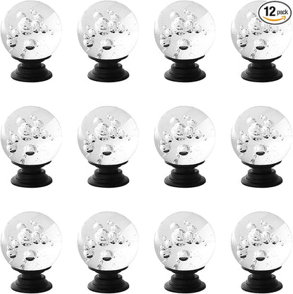 12 Pcs 30mm Round Shape Bubble Crystal Glass Cabinet Knobs with Screws Drawer Knob Pull Handle Used for Kitchen, Dresser, Door, Cupboard (Black Base Clear)
