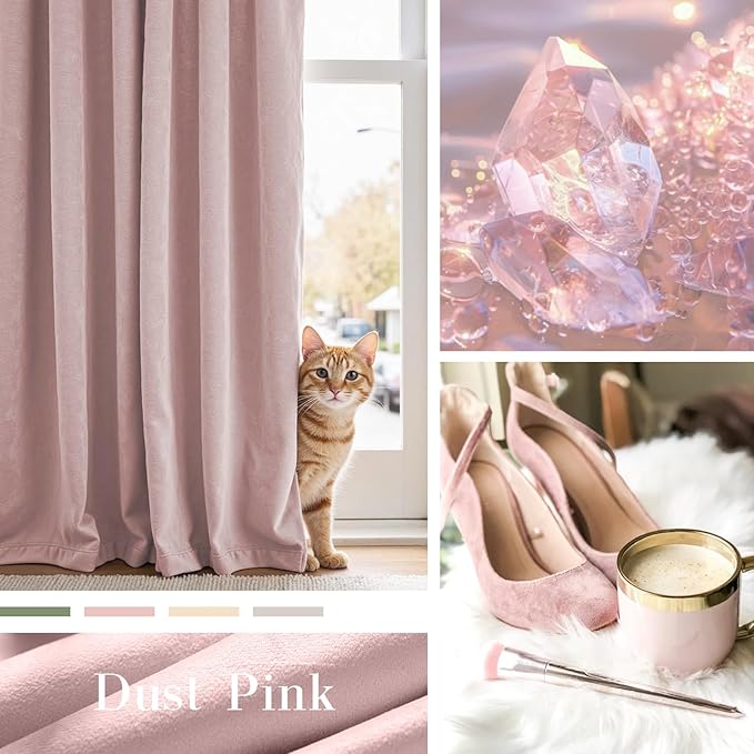 Lazzzy Velvet Blackout Curtains Thermal Insulated Room Window Drapes Super Soft Luxury Curtains for Living Room Bedroom Rod Pocket 2 Panels, Dusty Pink, 52" W x 102" L