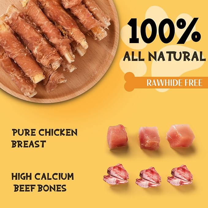 ASMPET Dog Treats Chews, Chicken Wrapped Beef Cartilage, Rawhide Free & Grain Free Dog Snacks 10.6 oz-Mewly Pet