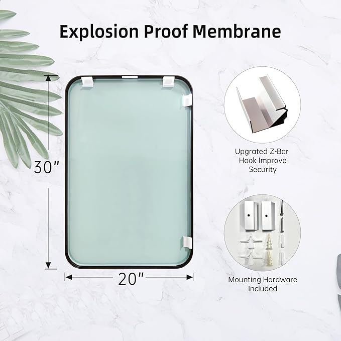 20"x30" Brushed Matte Black Mirror for Wall, Rounded Rectangle Mirror with Metal Frame Hanging for Bathroom Entryway Vanity,Living Room,Bedroom,Vertical or Horizontal