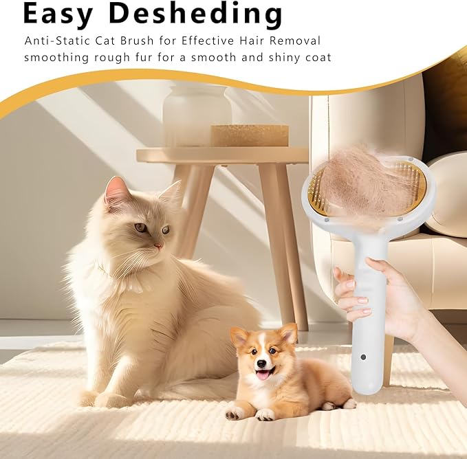 Pet Steam Brush for Dog & Cat – 3-in-1 Spray Hair Removal Comb – Steam Brush for Shedding & Grooming –Spritz Defur Comb–Includes Waterless Shampoo & Eye Wipes-Mewly Pet