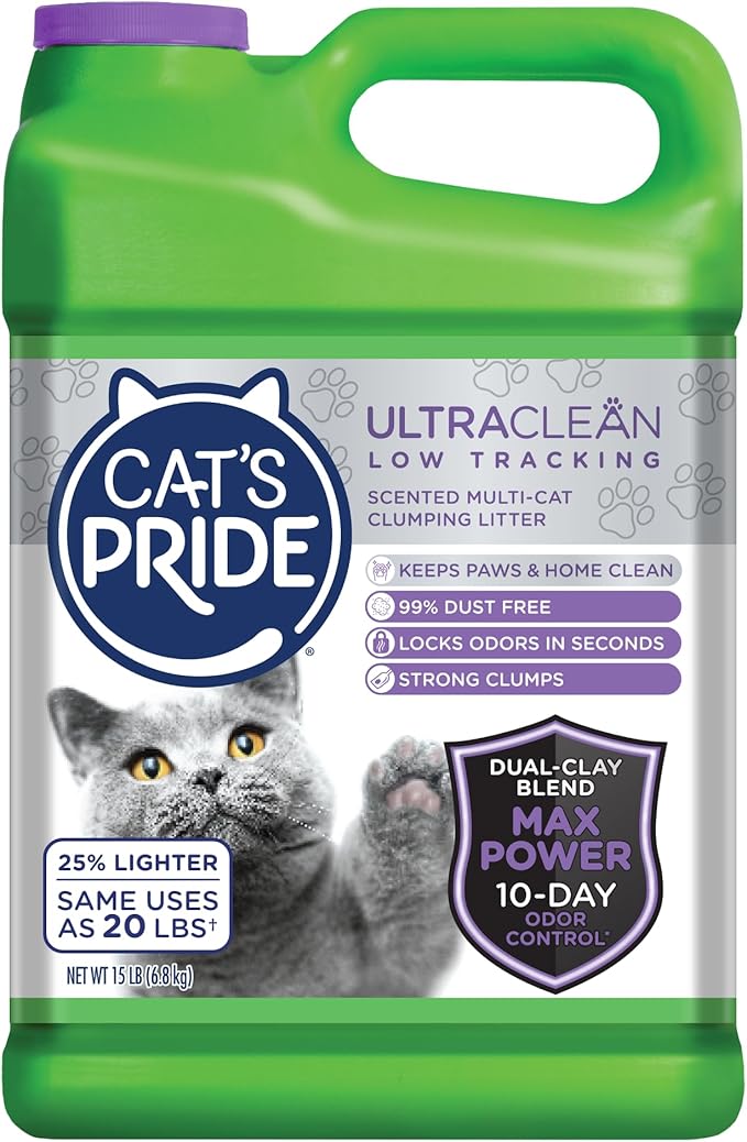 Cat's Pride Max Power: UltraClean Low Tracking Multi-Cat Clumping Litter - Keeps Paws & Home Clean - Up to 10 Days of Powerful Odor Control - 99% Dust Free - Fresh Scent, 15 Pounds-Mewly Pet
