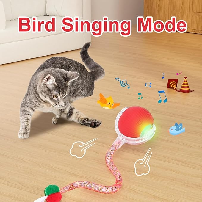 2 Packs Speed 2.0 Tail Interactive Cat Toys for Indoor Cats, Chirping & Motion Activate Cat Toy, Smart Kitten Rolling Ball Moving Ball Toys, Rechargeable Dog Cats Bal l for Enrichment Exercise-Mewly Pet