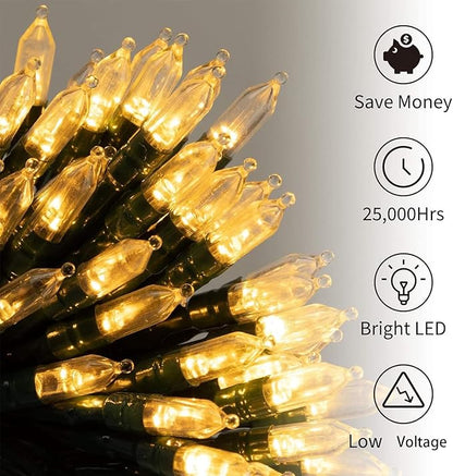 Battery Operated Christmas Lights 2 Pack 18 Feet 50 LED Clear Mini String Lights with 8 Modes Waterproof Tree Lights for Xmas Outdoor Indoor Holiday Party Garden Decor, Warm White