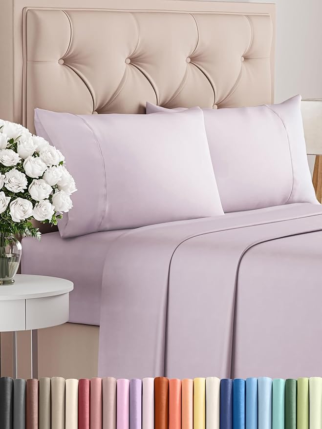 Twin 4 Piece Sheet Set - Comfy Breathable & Cooling - Soft Hotel Luxury Bedding Set with 8-16 Inch Deep Pockets - 1 Flat & 1 Fitted Sheet & 2 Pillowcases - Wrinkle Free & Easy Care - Light Lavender