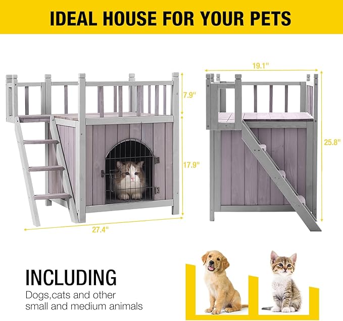 Aivituvin Dog House Feral Cat House Outdoor and Indoor,Pet Houses with Stairs,2 Storys-Mewly Pet