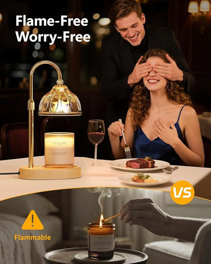 Candle Warmer Lamp, Wax Melt Warmer with Timer Dimmer, Height Adjustable, Amber Lampshade, Includes 2 Bulbs, Birthday Gifts for Women, Mom, Christmas, Housewarming
