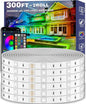 300ft Outdoor LED Strip Lights Waterproof,IP68 Outside Led Light Strips Waterproof with App and Remote,Music Sync RGB Exterior Led Rope Lights with Self Adhesive Back for Roof,Deck