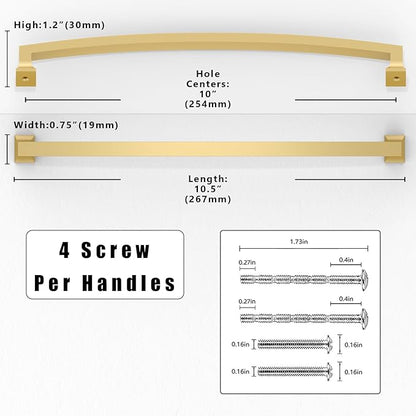 10 Pack Brushed Gold Cabinet Pulls 10 Inch(254mm) Kitchen Cabinet Handles Solid Zinc Alloy Cabinet Hardware Drawer Pulls