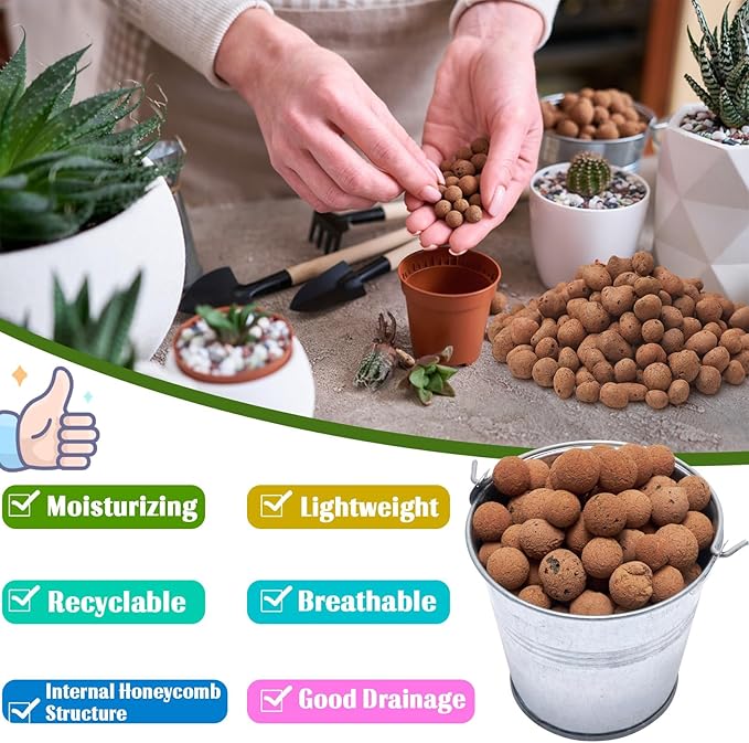 Halatool 2 LB Natural Expanded Clay Pebbles for Plants 4mm-16mm Clay Balls 100% Organic Hydroton Leca Balls for Indoor Plants Hydroponic Growing Gardening Orchids Drainage Decoration Aquaponics-Mewly Pet
