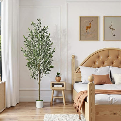 Alupssuc 5FT Artificial Olive Trees, Faux Silk Plant with Lively Artificial Trunk and Lifelike Fruits, Indoor Fake Potted Tree with White Planter for Modern Home Office Living Room Decor