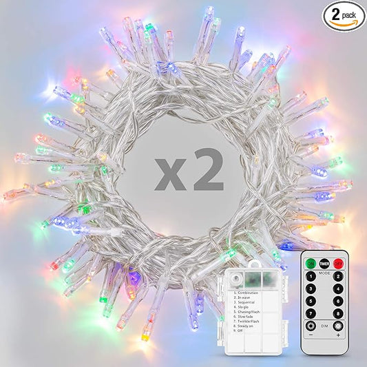 2 Pack 16.4ft 50 LED Battery Operated String Lights with Remote Timer Waterproof 8 Modes String Lights for Bedroom, Garden, Easter, Party, Christmas Indoor and Outdoor Decorations -Multicolor