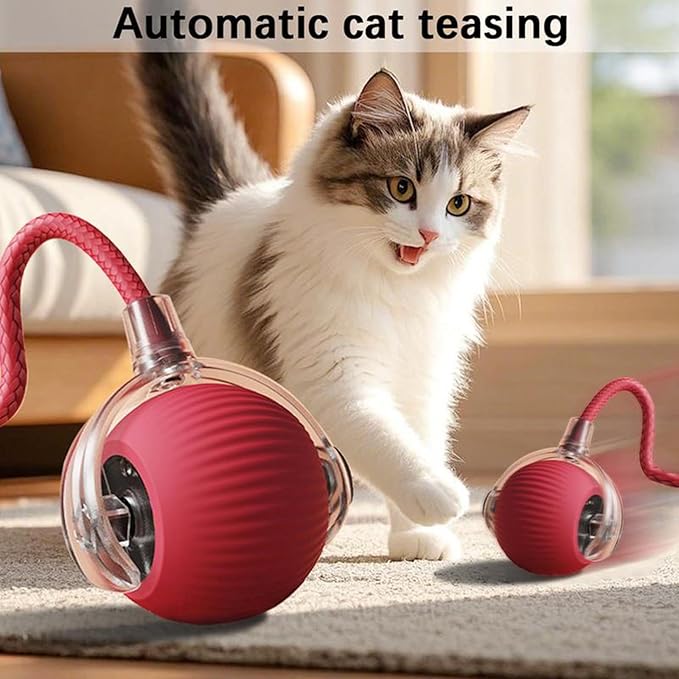 Interactive Cat Toys Ball, Newly Upgraded Automatic with Elastic Tail Rope and USB Charging. Stimulates Hunting Instincts and Promotes Exercise. Interactive Cat Toys for Bored Indoor Adult Cats-Mewly Pet