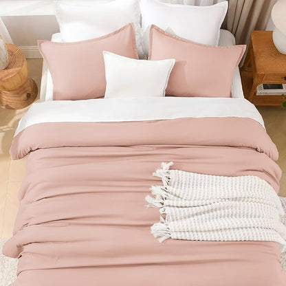 Litanika Comforters Blush Super King Plus Size, 3 Pieces Lightweight Solid Bedding Set & Collections, All Season Fluffy Bed Set (128x120In Comforter & 2 Pillowcases)