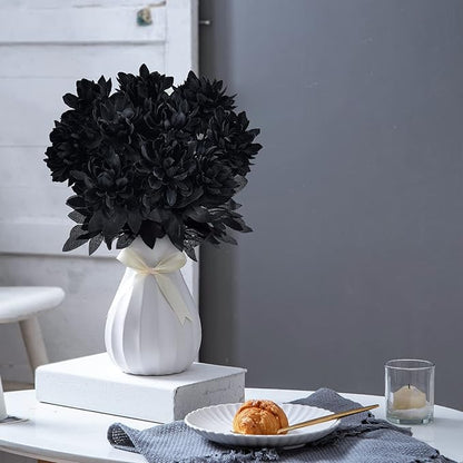 Artflower 10 Pack Artificial Silk Dahlia Bouquet with Long Stem, 16” Black Fake Flower Floral Arrangements Wedding Bridal Bouquet for Halloween Harvest Festival Table Centerpieces Home Decor