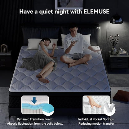ELEMUSE Twin Mattress, 12 Inch Hybrid Memory Foam Mattress in a Box, Pressure Relieving Comfort, Individual Pocket Springs for Motion Isolation, Medium Firm, CertiPUR-US Certified, Fiberglass Free