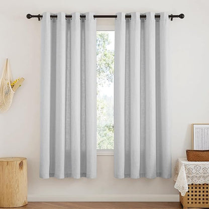 RYB HOME Linen Sheer Curtains 63 inch Length 2 Panels, Privacy Semi Sheer Curtains Light Glare Filtering Country Rustic Drapes for Farmhouse Bedroom, Living Room Decor, 52" W x 63" L, Dove Grey