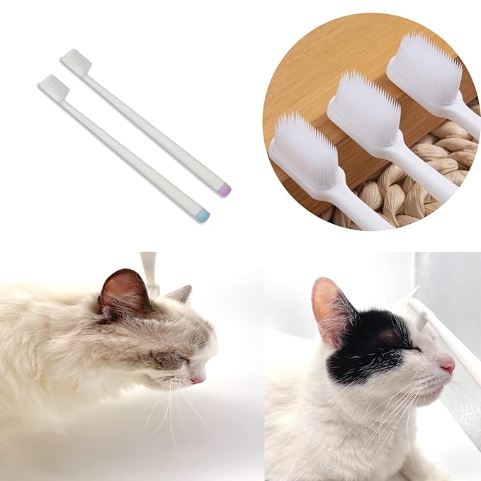 Emmeliestella Cat Head Brush, Cat acne Cleaner, Silicone bristles, not hurt the facial skin, Gently remove cat eye discharge & jaw black spots, Easy to handle & clean & remove hair, 2PCS-Mewly Pet