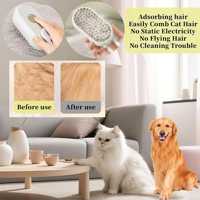 4-in1 Cat Steam Brush for Shedding & Grooming, Spray Hair Removal Comb with 1 Waterless Shampoo, Cat Brush for Massage, Pet Grooming Comb Hair Removal Tool for Cats and Dogs-Mewly Pet