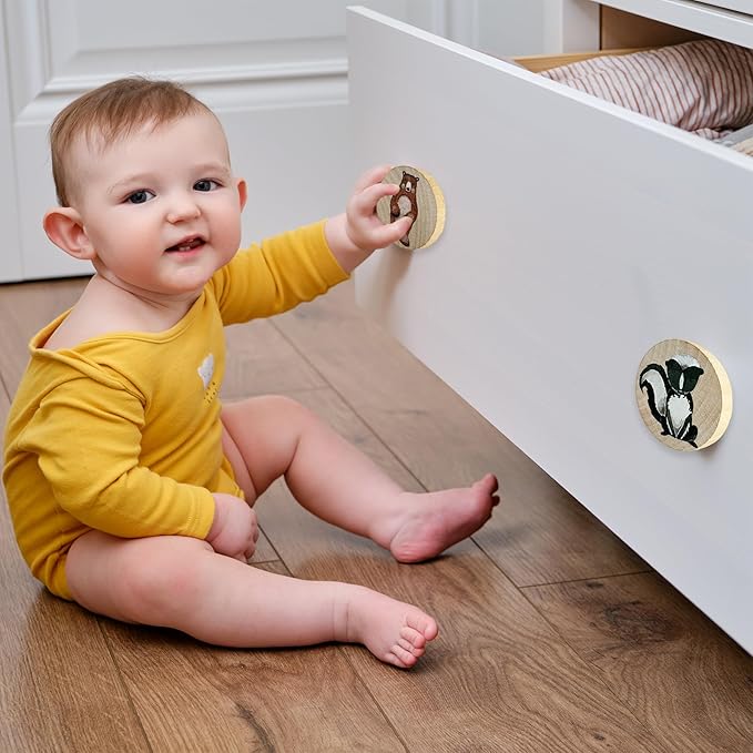 Animal Wood Dresser Cabinet Drawer Knobs Round Unique Decorative Wooden Drawer Knobs for Kids Cabinets (8, Log Color)