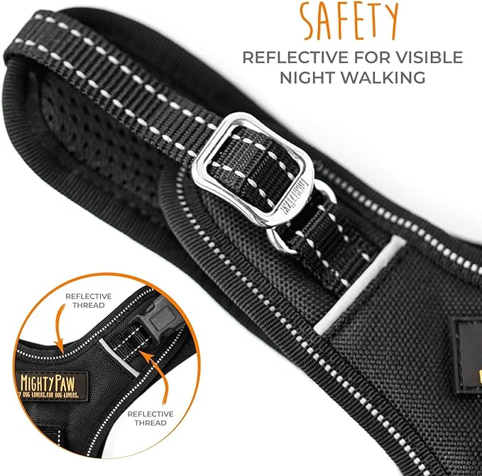 Mighty Paw Sport Harness 2.0 - Padded Canine Accessory - Adjustable Neck and Chest Straps - Enhanced Visibility with Reflective Stitching - Dog Padded Harness with Handle - Large - Black-Mewly Pet