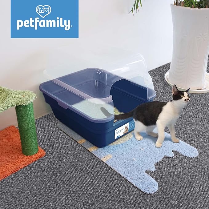Petfamily Cat Litter Box, Large Foldable Jumbo Hooded Cat Litter Box with Transparent Lid (Navy Blue)-Mewly Pet