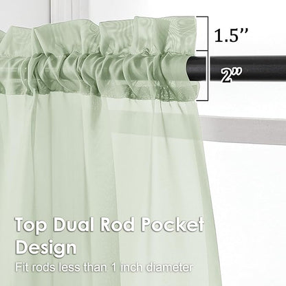 OVZME Light Green Sheer Curtains 84 Inches Long 2 Panels - Soft Light Filtering Window Sheer Panels for Living Room/Bedroom, Top Dual Rod Pocket, 1 Pair, Each 42Wx84L Inches