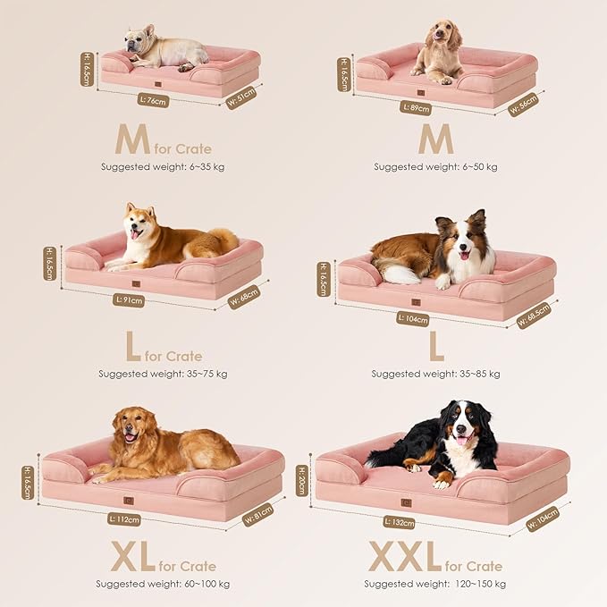 EHEYCIGA Orthopedic Dog Beds for Large Dogs, Waterproof Memory Foam Large Dog Bed with Sides, Non-Slip Bottom and Egg-Crate Foam Pet Couch Bed with Washable Removable Cover, Dusty Pink-Mewly Pet
