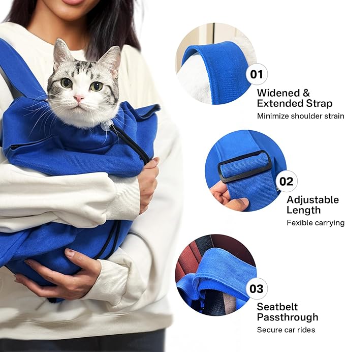 [Cozy Travel] Cat Carrier Pouch, Soft Cat Carrier for Small Cats, Kitten Carrying Bag, Restraint Bag for Nail Trimming, Vet Visits, Giving Meds, Car Travel - Klein Blue Upgrade-Mewly Pet