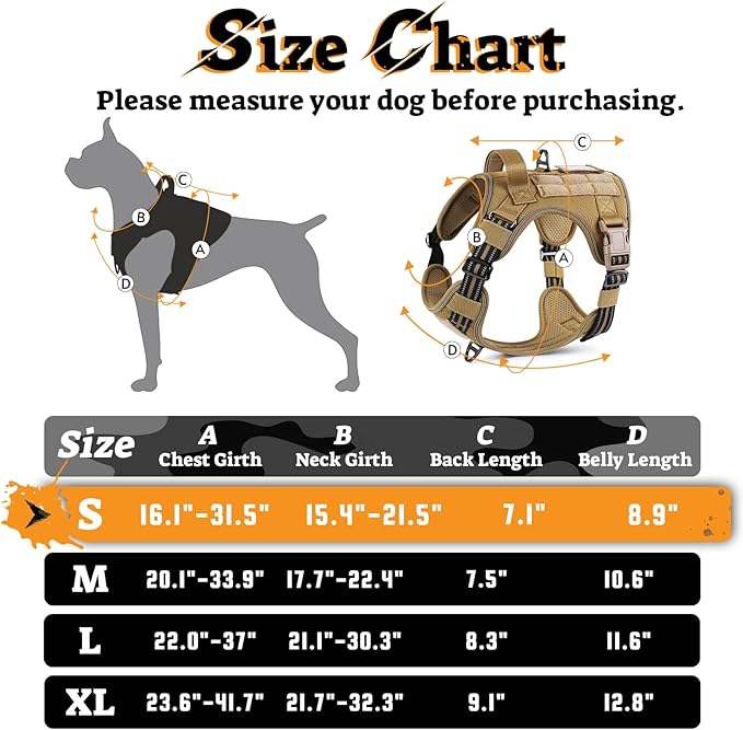 rabbitgoo Dog Harness Small Sized No Pull, Tactical Service Pet Vest with Molle and Control Handle, Adjustable and Reflective Military Harness for Easy Walking and Training, Brown, S-Mewly Pet