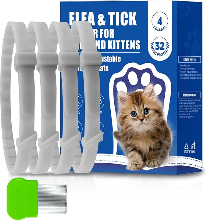 4 Pack Adjustable Flea and Tick Collar for Cats, Natural Plant Oil Formula Cat Flea Collar Provides 32-Month Protection for Flea Tick, Glow-in-The-Dark & Waterproof Cat Flea Treatment for All Cats-Mewly Pet