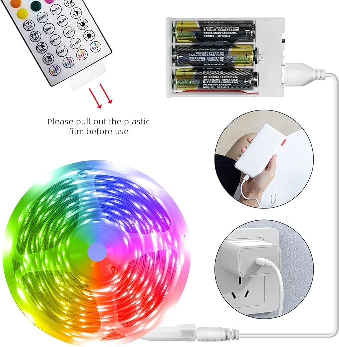 Battery Powered LED Strip Lights 25ft, Battery Operated LED Light Strip Color Changing Music Sync App Remote Control RGB USB Led Lights for TV, Room, Rope Lights