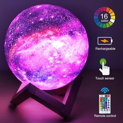 5.9 inch Moon Lamp Kids Night Light Galaxy Lamp Rechargeable Battery Touch & Remote Control 16 Colors LED Moon Light as Birthday Gifts for Boys/Girls/Kids