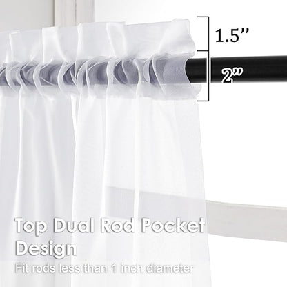OVZME 2 Panels Sheer White Curtains 54 Inches Length Window Treatment for Kitchen, Elegant Airy Transparent Curtain Draperies Rod Pocket for Kids Living Room, Each 42 Width 54 Length