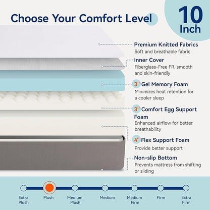 Amazon Basics Memory Foam Mattress, Soft Plush Feel, 10 Inch, King, P22MD-10K, White/Grey