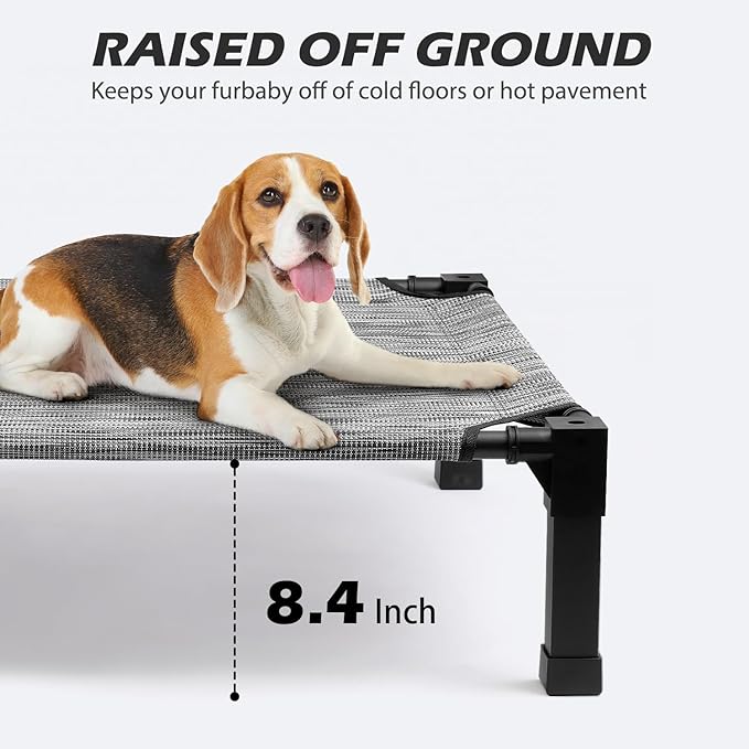 Heeyoo Elevated Dog Bed, Cooling Raised Pet Cot with Chew Proof Washable Breathable Mesh and Metal Frame, Portable Dog Cot Bed with No-Slip Feet for Outdoor or Indoor Use-Mewly Pet