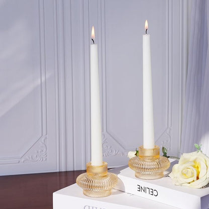 VOHO Champagne Gold Taper Candle Holders for Table Centerpiece, Classic Ribbed Candlestick Holders for Birthday Party Wedding Decor, Versatile Glass Candle Holder for Tealights/Taper Candles(Set of 6)