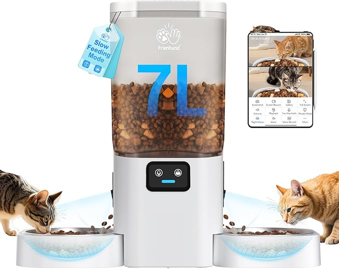 Automatic Cat Feeder with Two HD Camera for 2 Cats: 7L Automatic Dog Feeder with Night Vision & Slow Feed, 5G WiFi Auto Cat Food Dispenser for Multiple Pet, Detachable for Cleaning - 29 Cup-Mewly Pet