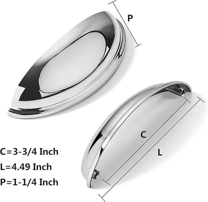 khtumeware 10 Pack 3-3/4" Drawer Pulls Polished Chrome Cabinet Cup Pulls Kitchen Hardware Cabinet Handles Drawer Handles Knobs 3-3/4 inch Hole Center