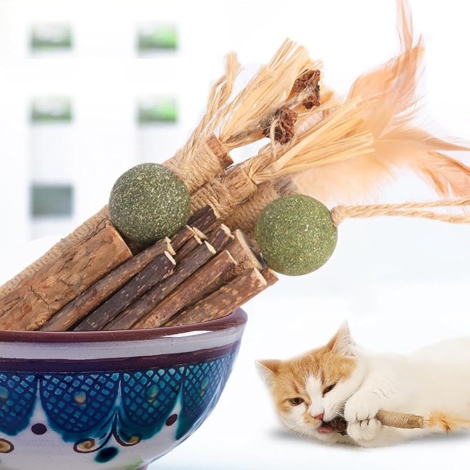 Cat Toys Cat Chew Toys, Silvervine Sticks Catnip Rope Toys for Cats Teeth Cleaning, Kitten Dental Care, Kitty for Indoor Cats Increase Appetite,Enhances Oral & Dental Health (20 Pack)-Mewly Pet