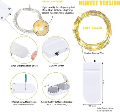 SmilingTown 15 Packs 20 LED Fairy Lights Battery Operated - 6.6FT Silver Copper Wire Waterproof Starry String Light for DIY Party Christmas Costume Wedding Easter Table Decorations (Warm White)